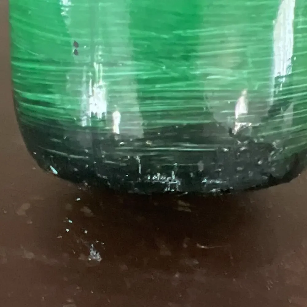 Hand Painted Glass Decorative Bottle Landscape Design Light Blue Green Bohemian